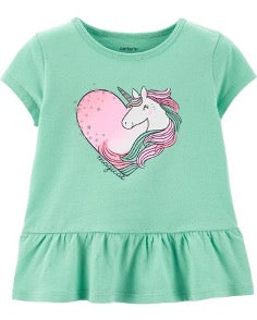 Unicorn Heart Glitter Peplum Tee