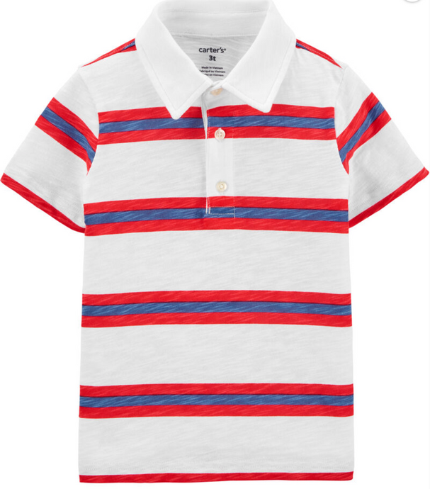 White, Blue & Red Striped Polo