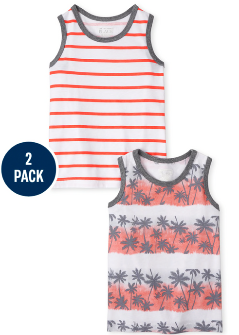 2pk Palm Tree & Striped Tank Tops