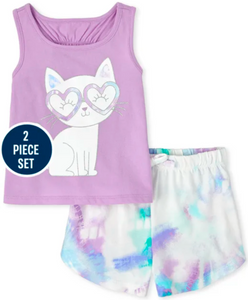 Cat Tank Top & Tie Dye Shorts